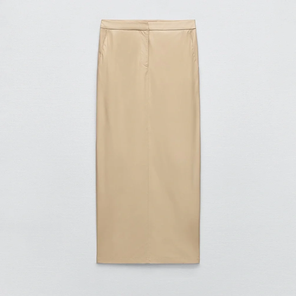 Zara Cream Faux Leather Back Slit Skirt - Picture 5 of 5